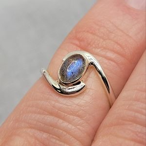 Blue Fire Labradorite 925 Sterling Silver Genuine Gemstone Ring Dainty S…